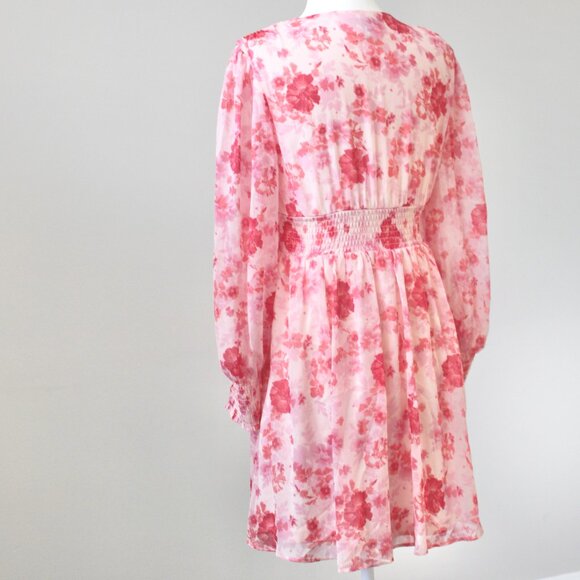 Versona Pink Rose Floral Knee-Length V-Neck Balloon Coquette Dress Extra Small - Picture 7 of 11